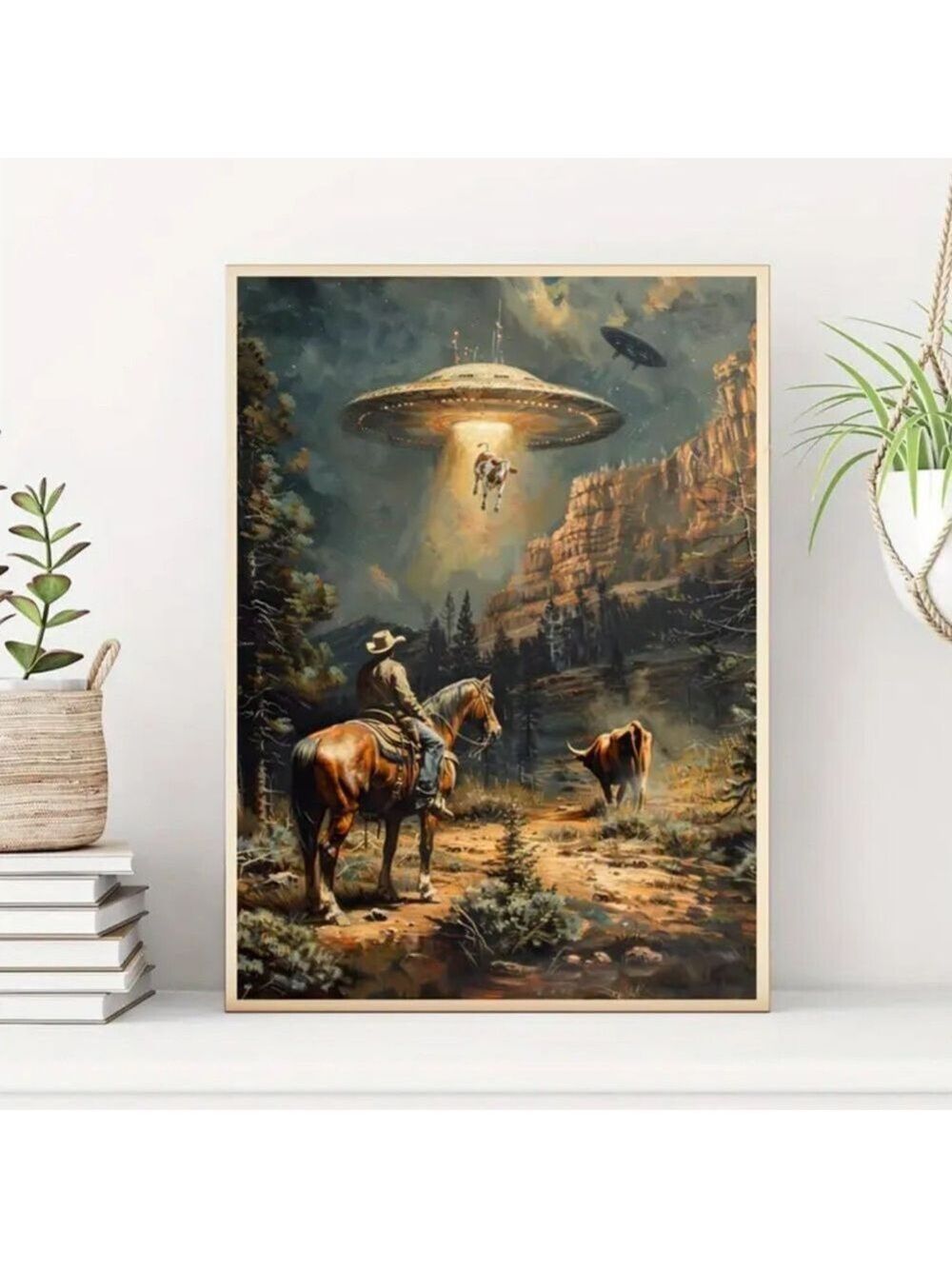 Cowboy Western Abduction Canvas Print Wall Art